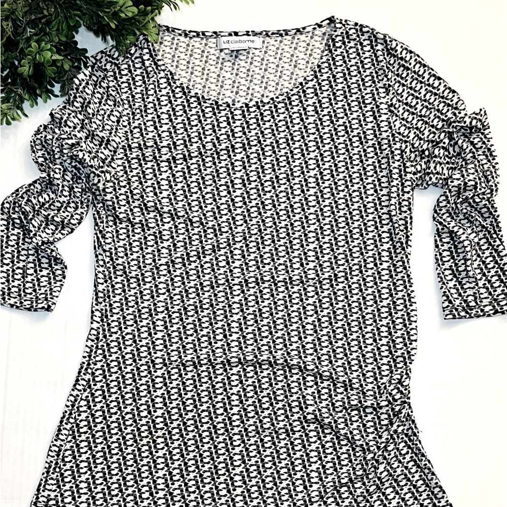 Womens Liz Claiborne 3/4 sleep top - Sz S Blk/Blue/Wht